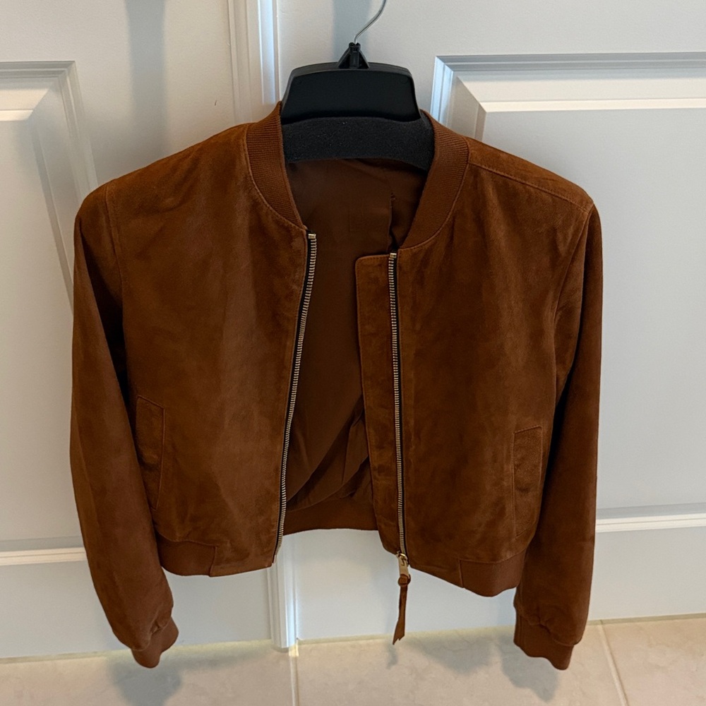 AllSaints Orten Brown Suede Bomber Jacket